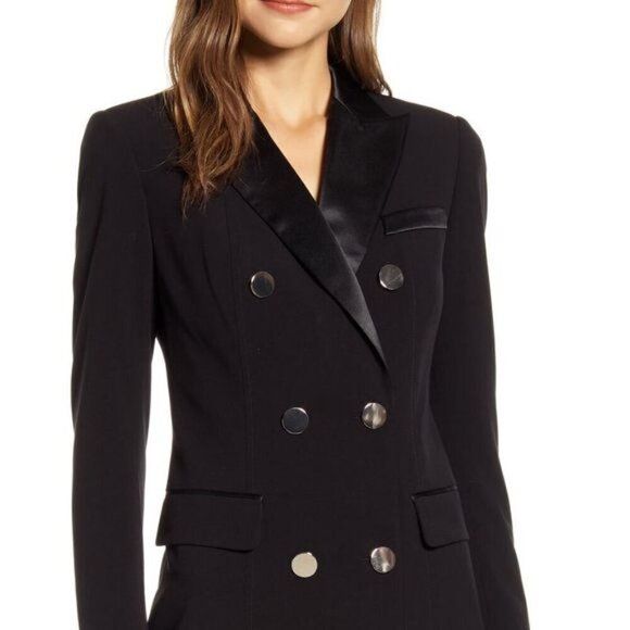💕ANNE KLEIN💕 Double Breasted Tuxedo Blazer Dress ~ Black 12 - Picture 3 of 16